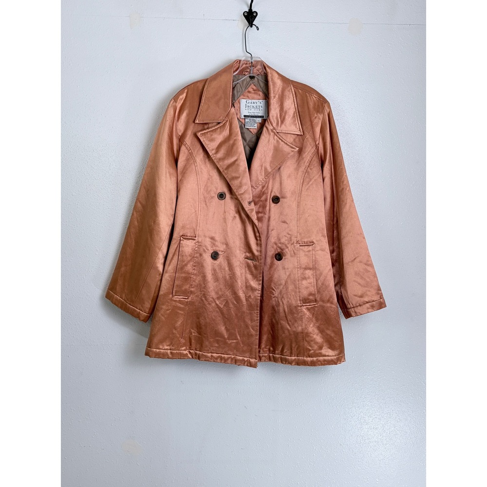 Vintage Copper Satin Peacoat Double Breasted Quilted Jacket L